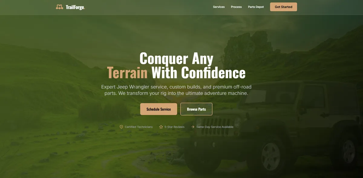 TrailForge Auto - Jeep Wrangler Shop Preview